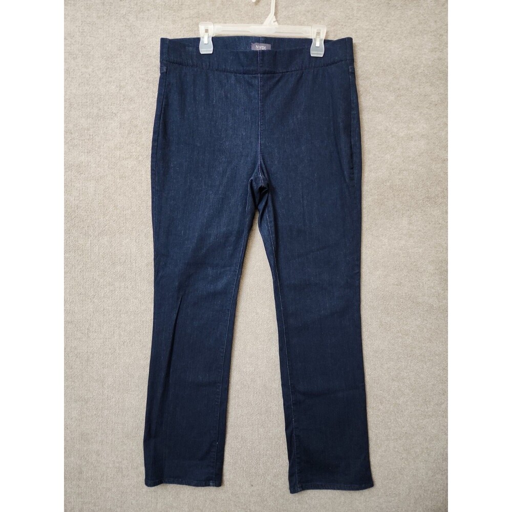 NYDJ Pull On Straight Leg Jeans Womens 14 Blue Dark Wash Lift Tuck Slimming
